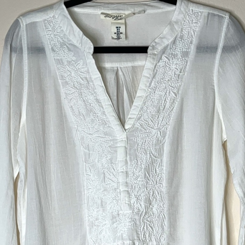H&M LOGG Long Sleeve Embroidered Split Neck Mini Shirt Dress Coverup White 8 - Picture 3 of 9